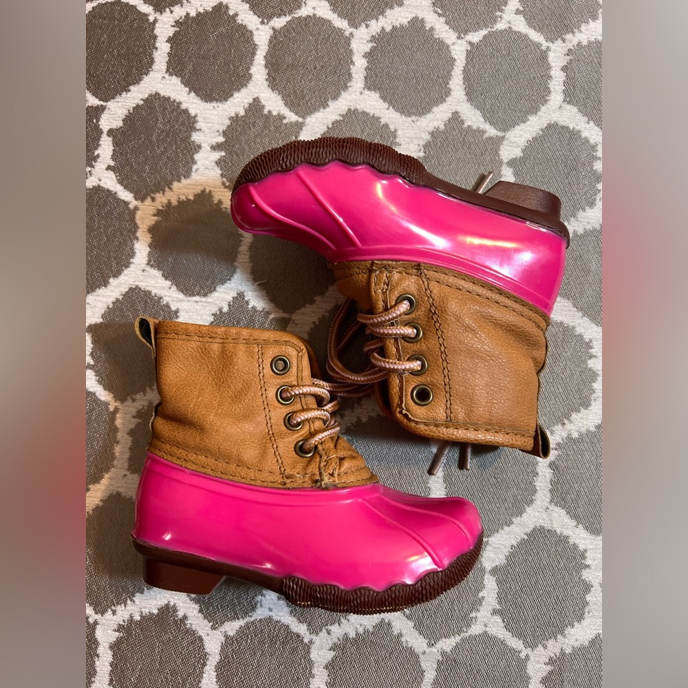 Josmo Kids Duck Boots Pink and Tan rain snow winter size 8 toddler